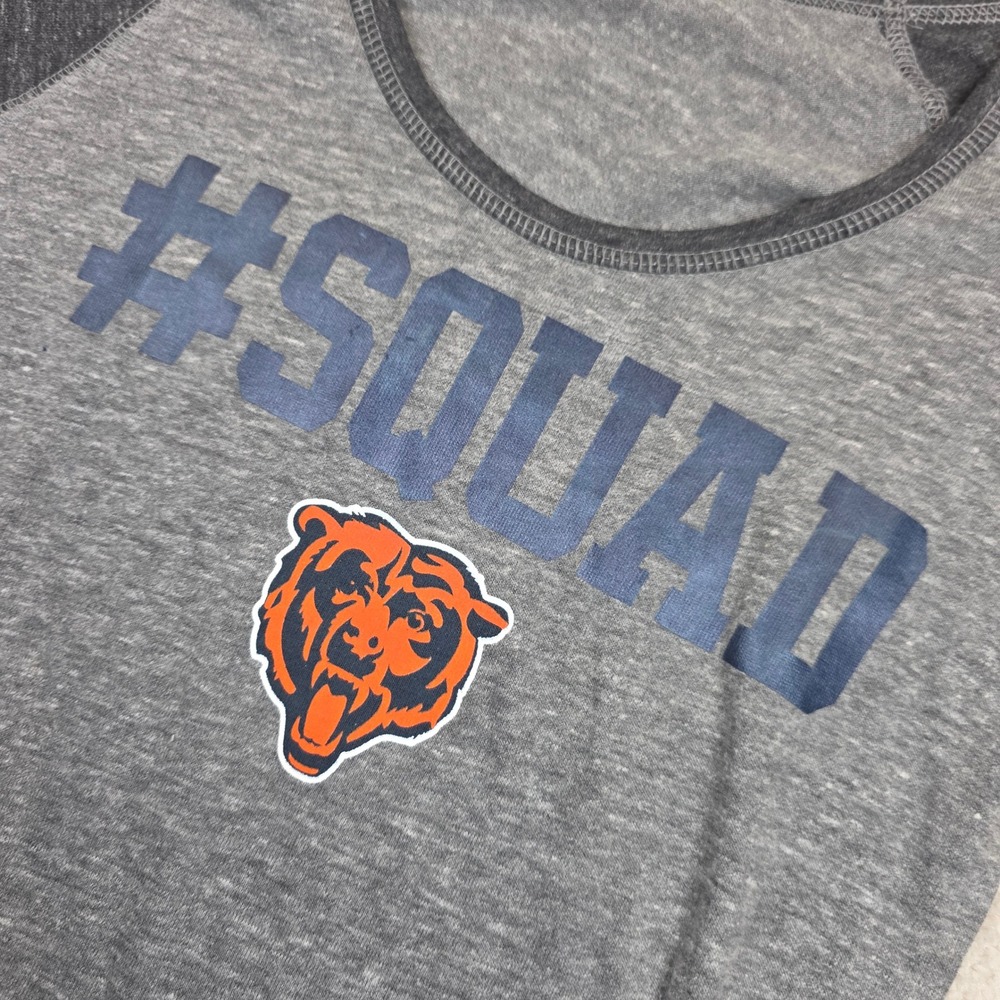 NFL Chicago Bears T-Shirt Womens Sm #SQUAD Graphic Raglan 3/4 Slv Gray Navy